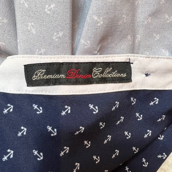 Fried Premium Denim Collections Shirt Men 2XL Slim Fit Navy Blue White Anchor - Picture 7 of 10